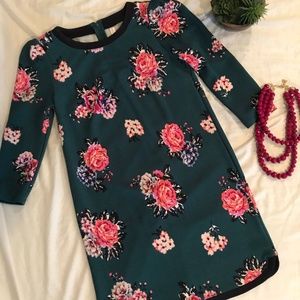 Green Floral 3/4 Sleeve Dress- Size XSmall